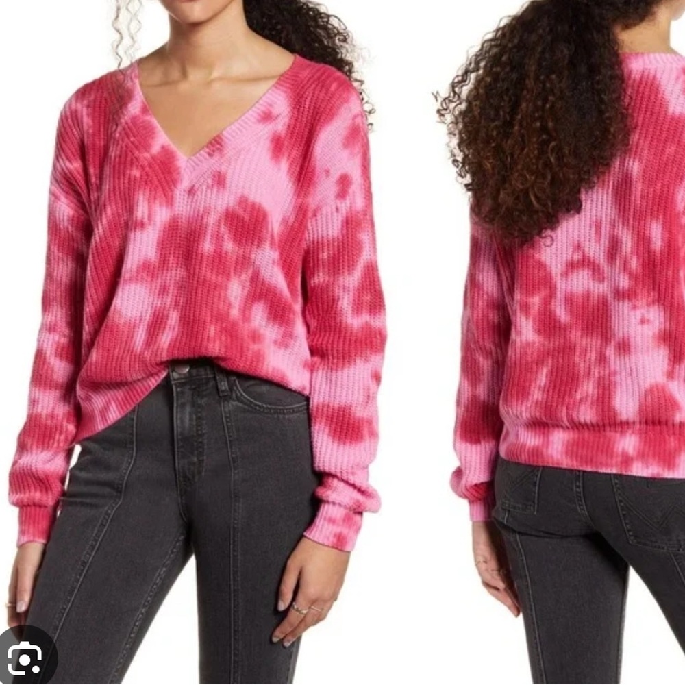 Hiatus Pink Tie-Dye V-Neck Sweater